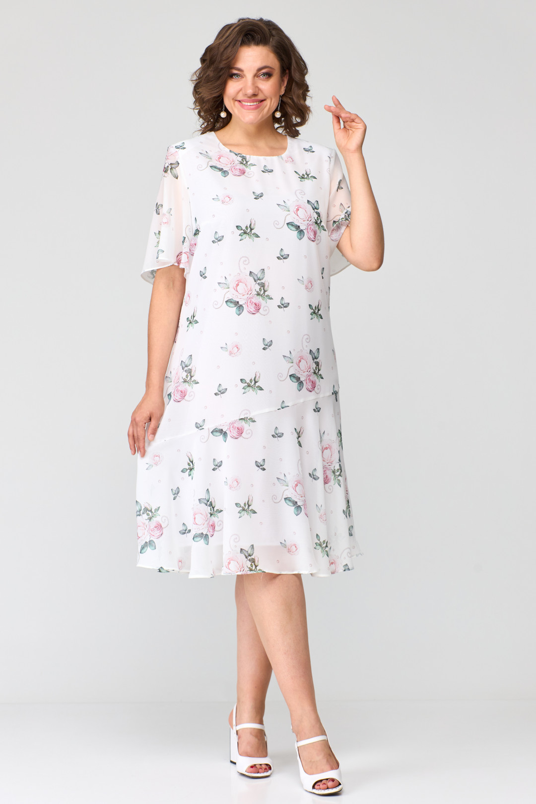 Платье Элль-стиль 2219/1 принт цветы на белом фоне